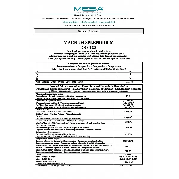CAD-CAM DISC MESA SPLEDIDUM Cr-Co